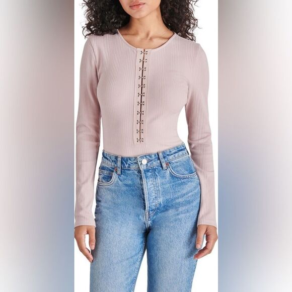 Steve Madden Maila Long Sleeve Stretch Cotton Bodysuit Size M - Picture 4 of 12